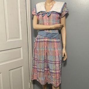 ⭐️Donna Mirgan Vintage Plaid Belted Flair Dress 9/10⭐️